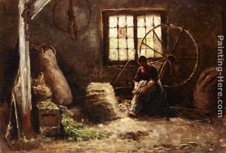 Evert Pieters A Peasant Woman Combing Wool